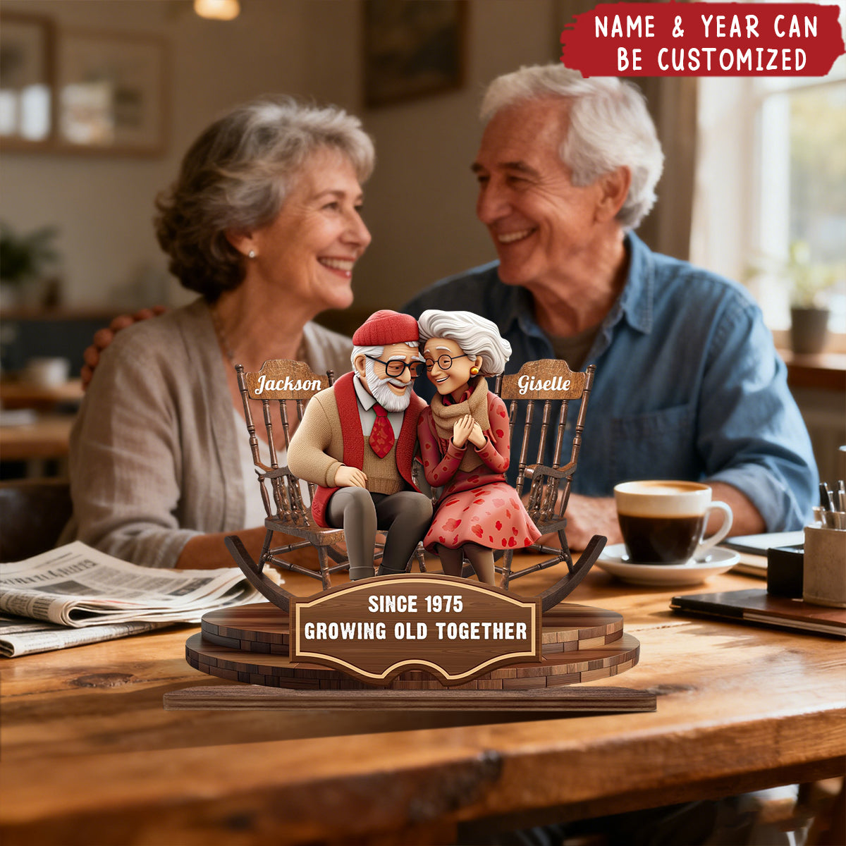 Personalized "Growing Old Together"Standing Wooden Plaque With Name & Year Christmas Anniversary Wedding Gift For Couple For Grandparents