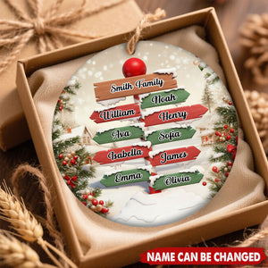 Personalized North Pole Signpost Family Christmas Ceramic Ornament With 1-12 Member Names | Unique Gift For Big Family