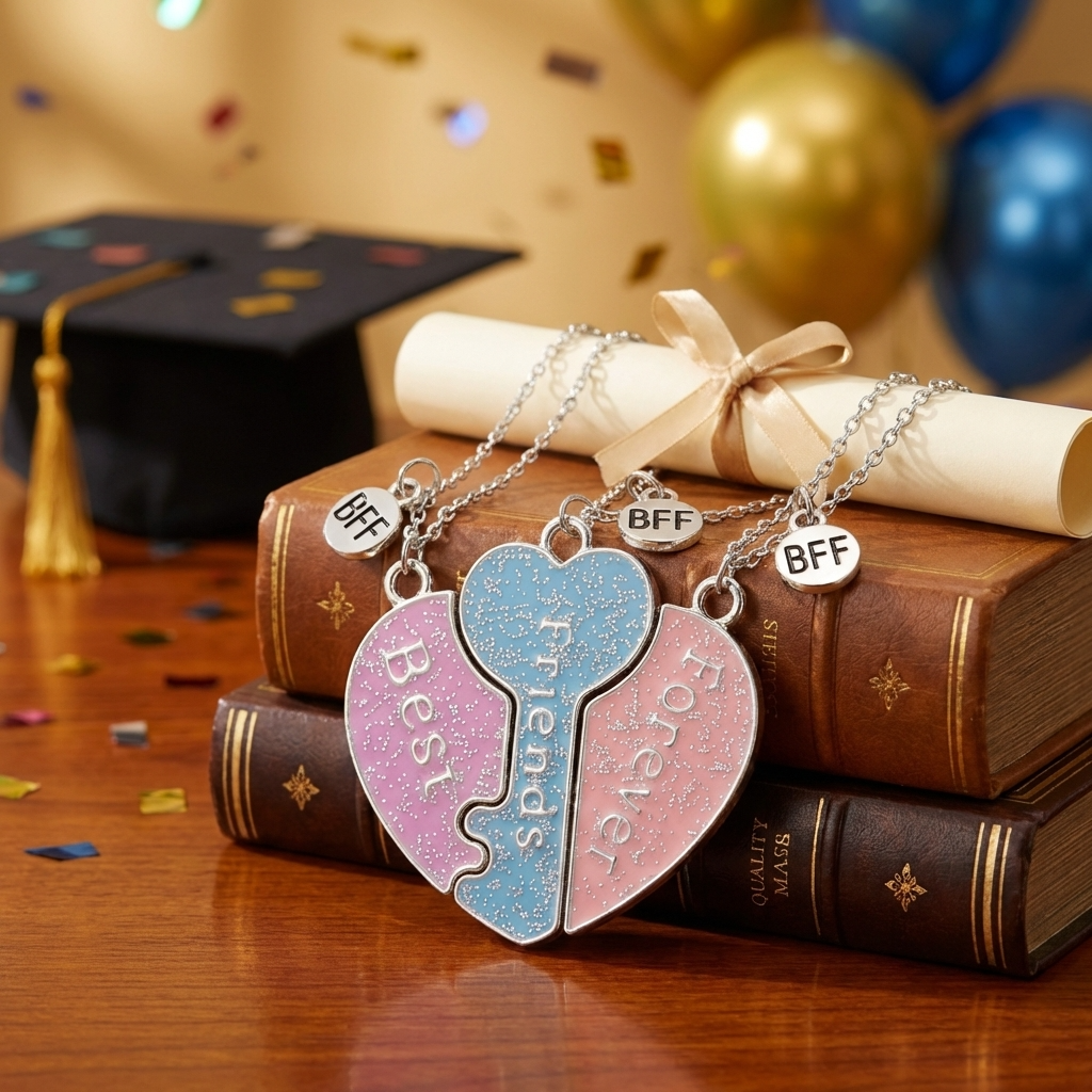 "Best Friends Forever" Magnetic Heart Puzzle Necklace 3-Piece Set | Graduation Friendship Gift For Besties & Sisters