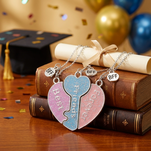 "Best Friends Forever" Magnetic Heart Puzzle Necklace 3-Piece Set | Graduation Friendship Gift For Besties & Sisters