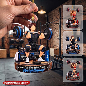 Just A Girl Boy Who Loves Weightlifting - Personalized Christmas Acrylic Ornament Gift For Gym Lover