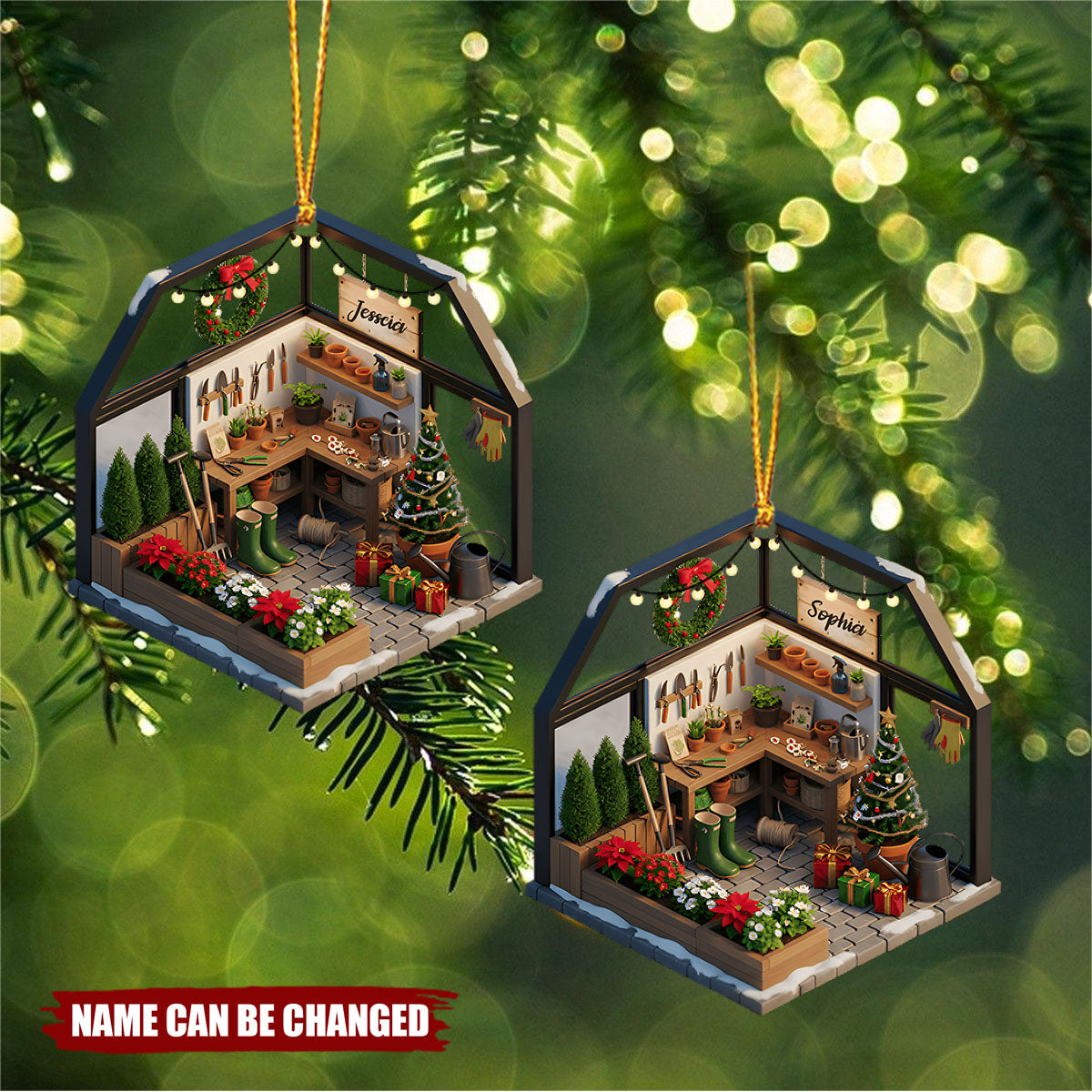 Personalized Garden Workshop Christmas Ornament With Name | Ideal For Christmas Gifting to Garden Lovers and Families