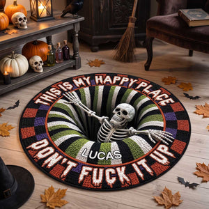 Personalized Halloween Skeleton Doormat With "This Is Our Happy Place" | 3D Effect Home Decor For Gothic Lovers