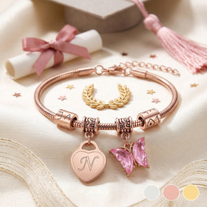 Personalized Heart Butterfly A-Z Bracelet | Birthday Graduation Gifts For Her