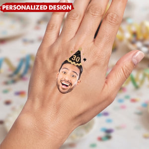 Custom Fun Face Temporary Tattoos With Party Hat & Age - Birthday Party Favors & Gag Gift For Adults
