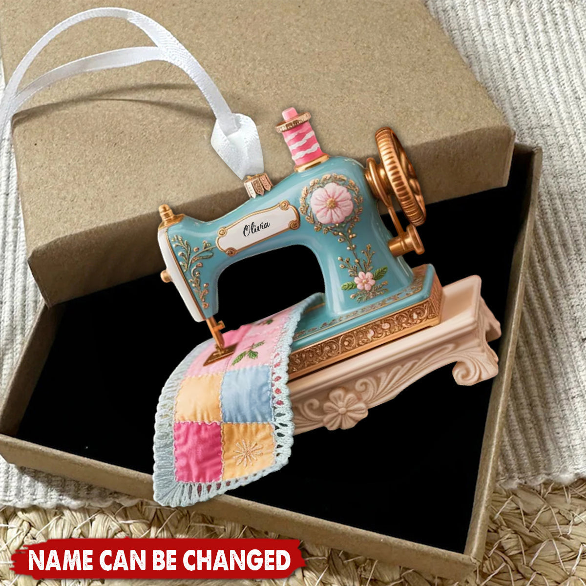 Personalized Vintage Sewing Machine Acrylic Decor With Name - For Christmas Seamstress Mom & Grandma's Holiday