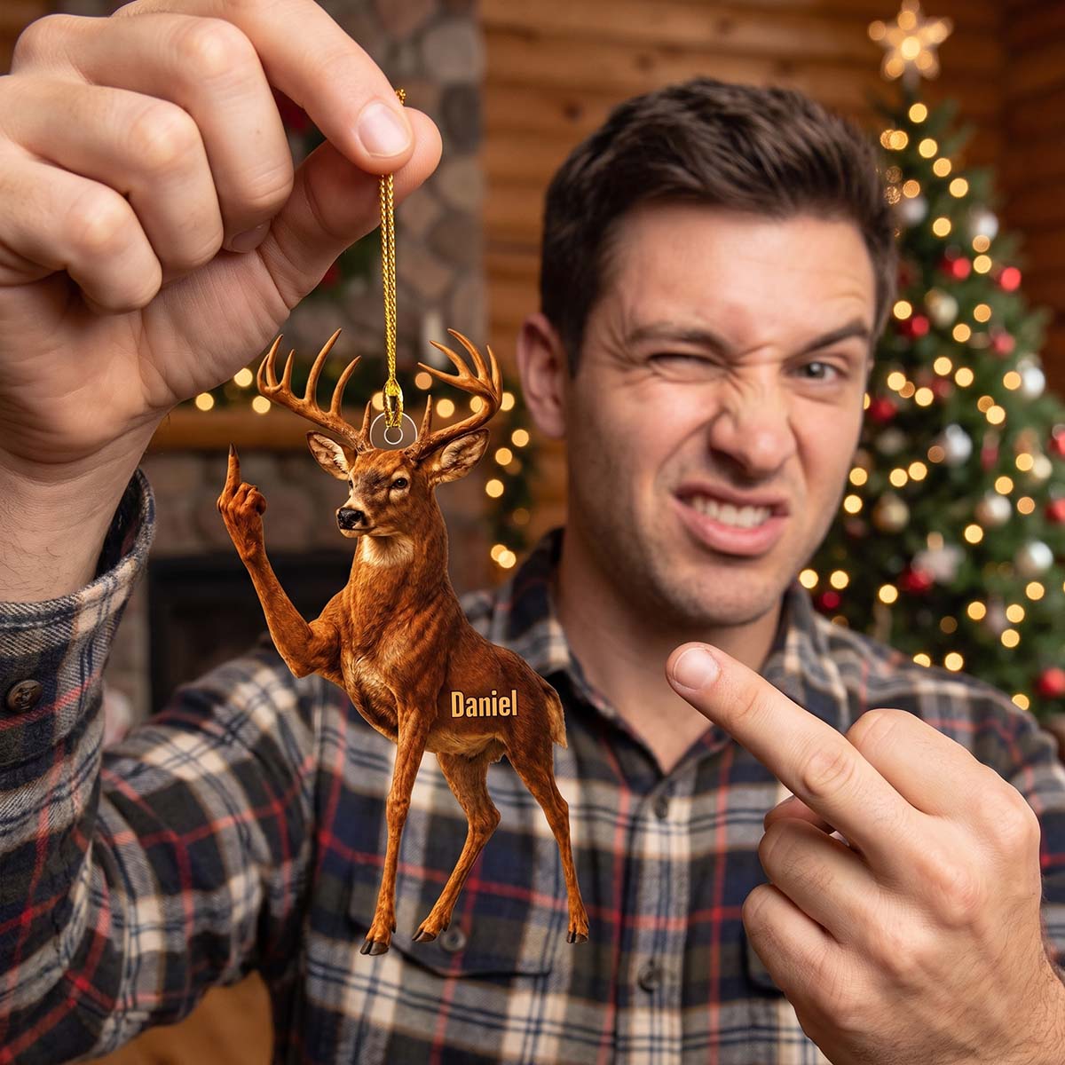 Custom Middle Finger Deer Acrylic Christmas Ornament | Funny Christmas Gift For Family