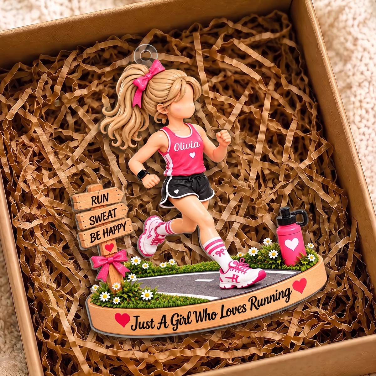 Personalized Running Girl Acrylic Christmas Ornament | Christmas Gift For Female Runner