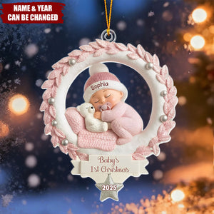 Personalized "Baby's 1st Christmas" Wreath Ornament With Name & Year & Color - Heartfelt Xmas Gift For New Parents & Family