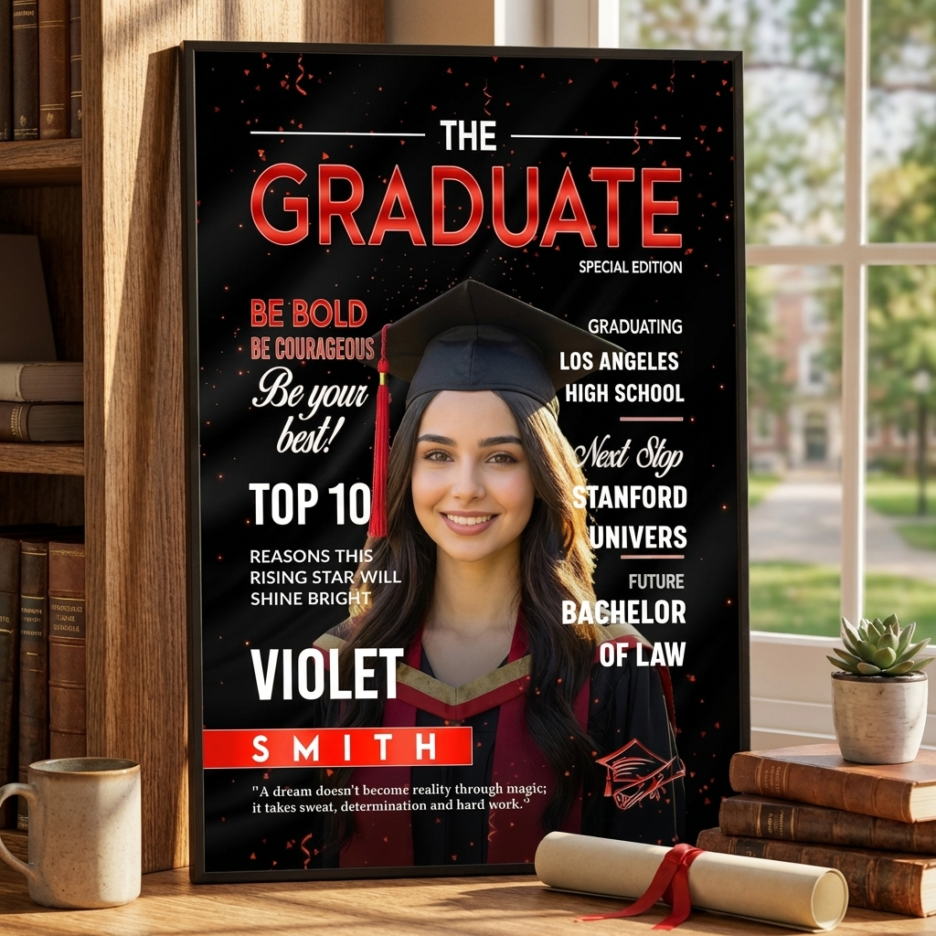 Personalized Graduation Photo Magazine Cover Poster With Text & Name | Graduate Season Gift For Class of 2026