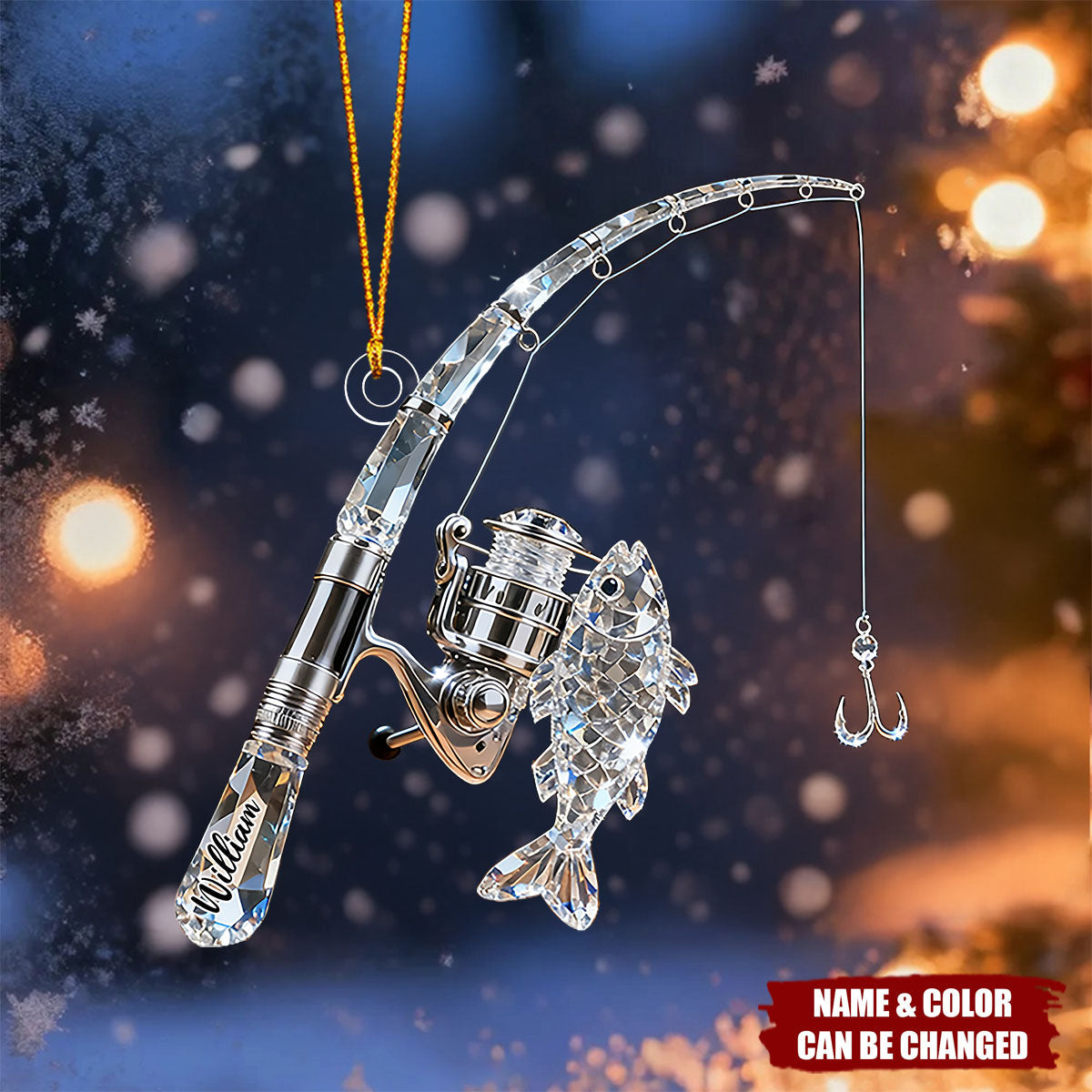 Personalized Fishing Rod Acrylic 3D Effect Ornament With Name - Christmas Tree Decor Birthday Father's Day Gift For Dad & Fishing Lover