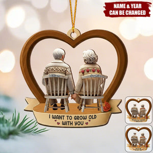 Personalized 3D Effect Back View Old Couple Ornament With Names & Quote & Year | Romantic Wedding Anniversary Xmas Gift For Partner Couple