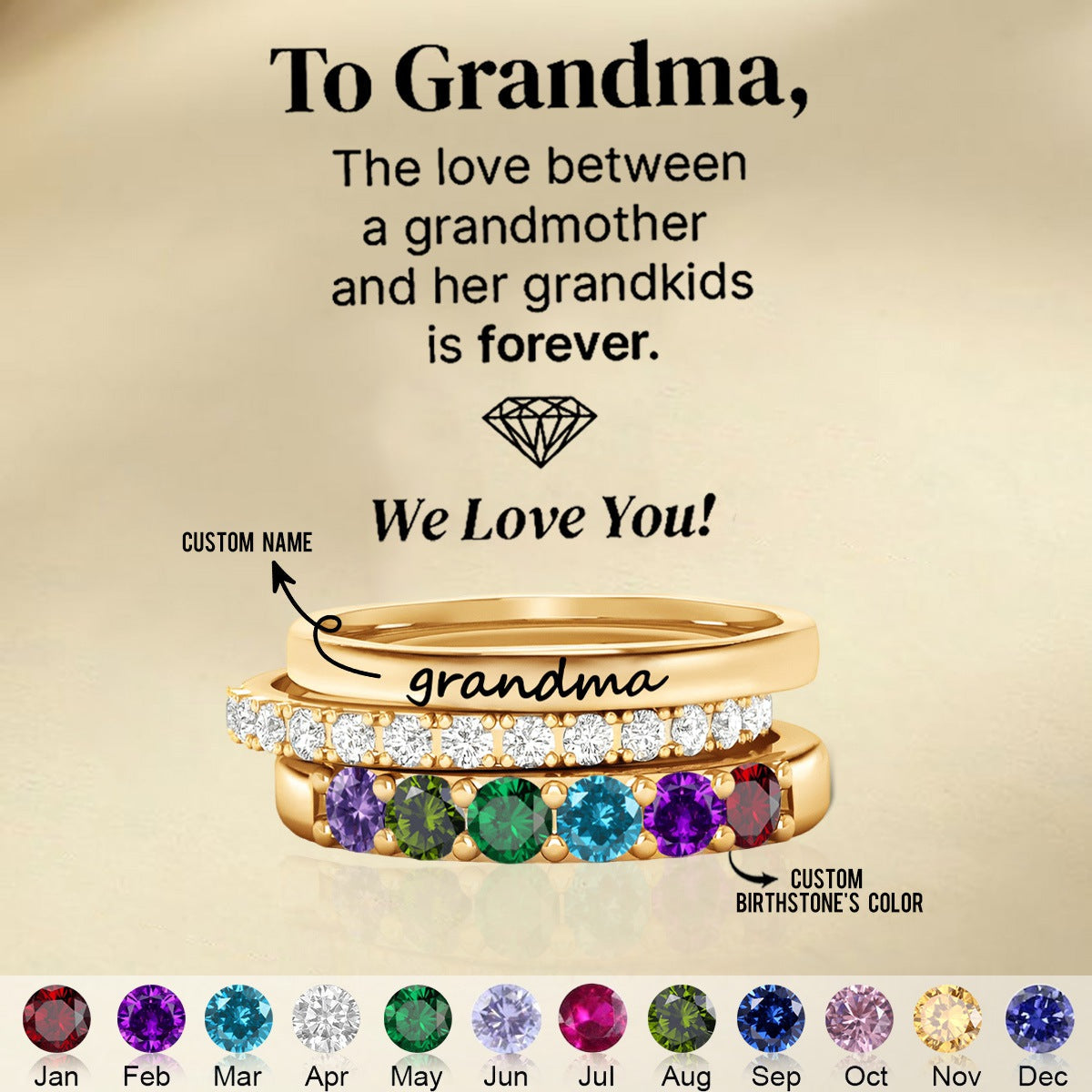 For Grandmother-Custom With Grandkids' Birthstones Grandma's Ring,Mother's Day Gift