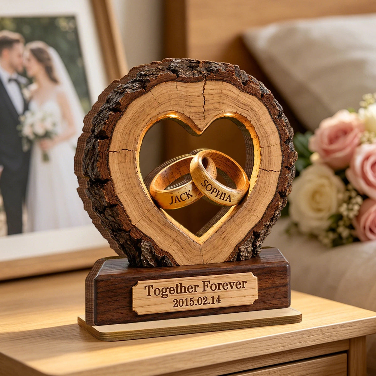 Personalized Together Forever Wooden Plaque With Names - Anniversary Wedding Gift For Couples