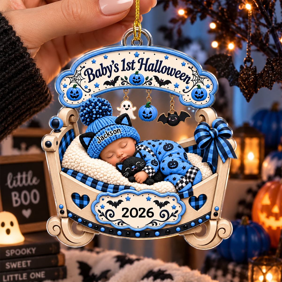 Personalized Baby's First Halloween Ornament - Newborn Keepsake Ornament, Gift For Family
