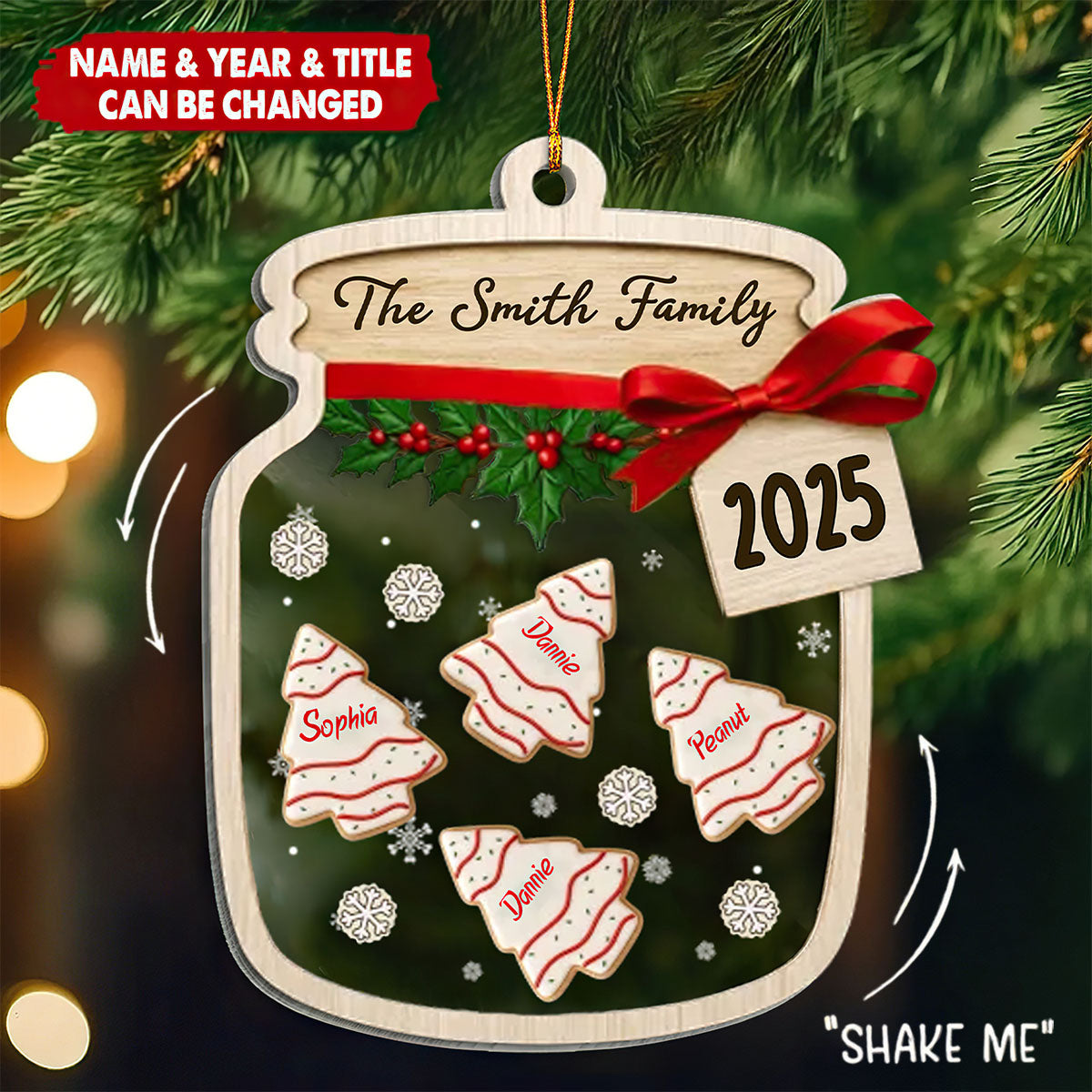 Personalized "A Jar Full of Love" 3 Layers Shaker Ornament With 2-6 Names & Year Christmas Birthday Gifts For Family