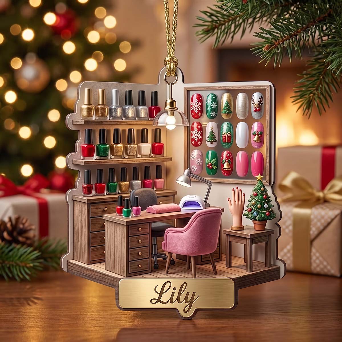 Personalized Nail Tech Salon Workstation Acrylic Ornament | Christmas Gift For Nail Tech Nail