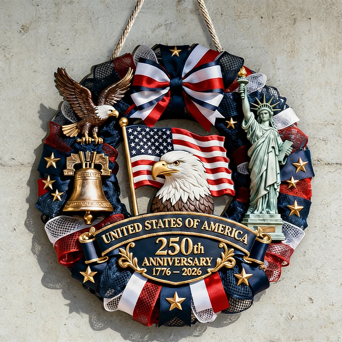 Personalized 250th Anniversary USA Wood Sign With Family Name & Liberty Icons - Historic 2026 Independence Day Decor For Proud Americans