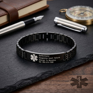 Personalized Engraved Medical Alert Stretch Bracelet | Gift For Men Women