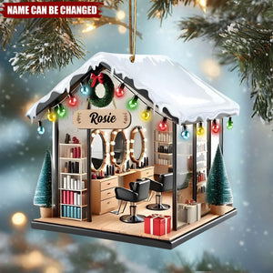 Personalized 3D Effect Hair Salon Ornament With Name | Best Christmas Thank You Gift For Hairstylist Hairdresser Cosmetologist