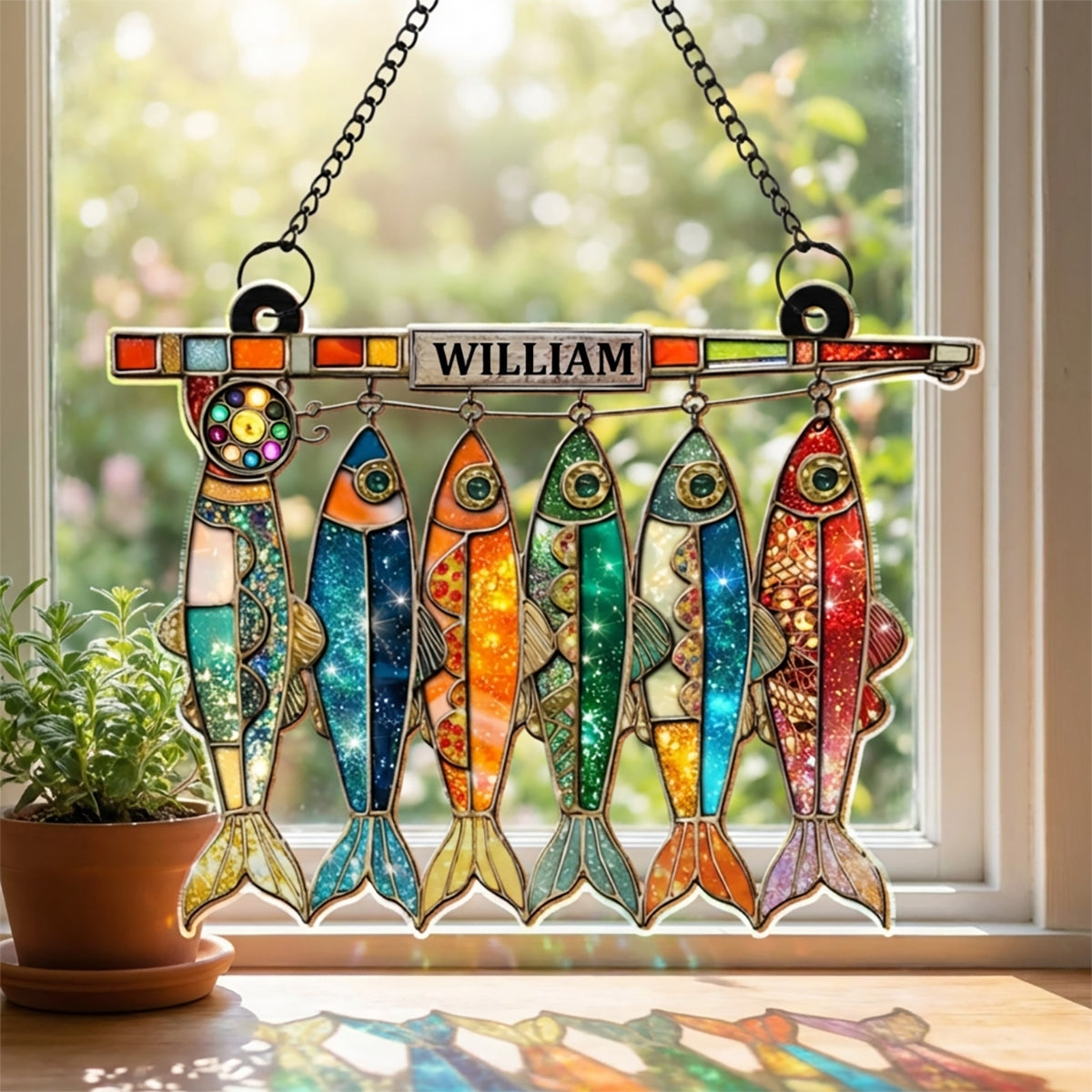 Personalized "A Day Spent Fishing" Glass Suncatcher Ornament With Name | Fishing Lover Gift For Dad Husband Grandpa