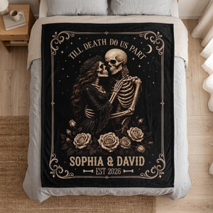 Personalized Spooky Gothic Skeleton Couple Blanket - Till Death Do Us Part - Halloween Gift