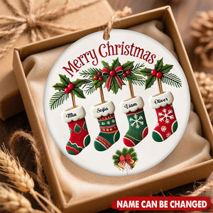Personalized Family Stockings Christmas Circle Ceramic Ornament With Name Create Unique Christmas Ritual For Family