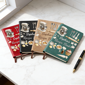 Personalized Leather Journal Recipe Book With Name & Baking Illustrations & Color | Perfect Gift For Mom Grandma & Bakers