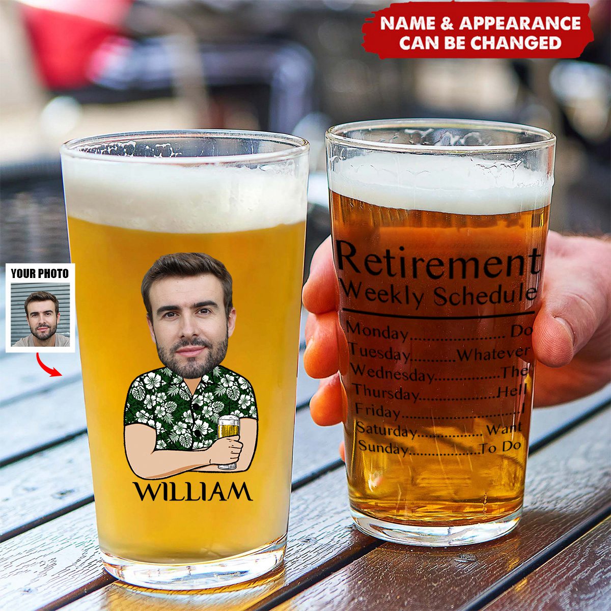 Personalized Retirement Weekly Schedule Beer Glass - Customized Photo Fun Gift To Celebrate Retirement And New Life For Retired People