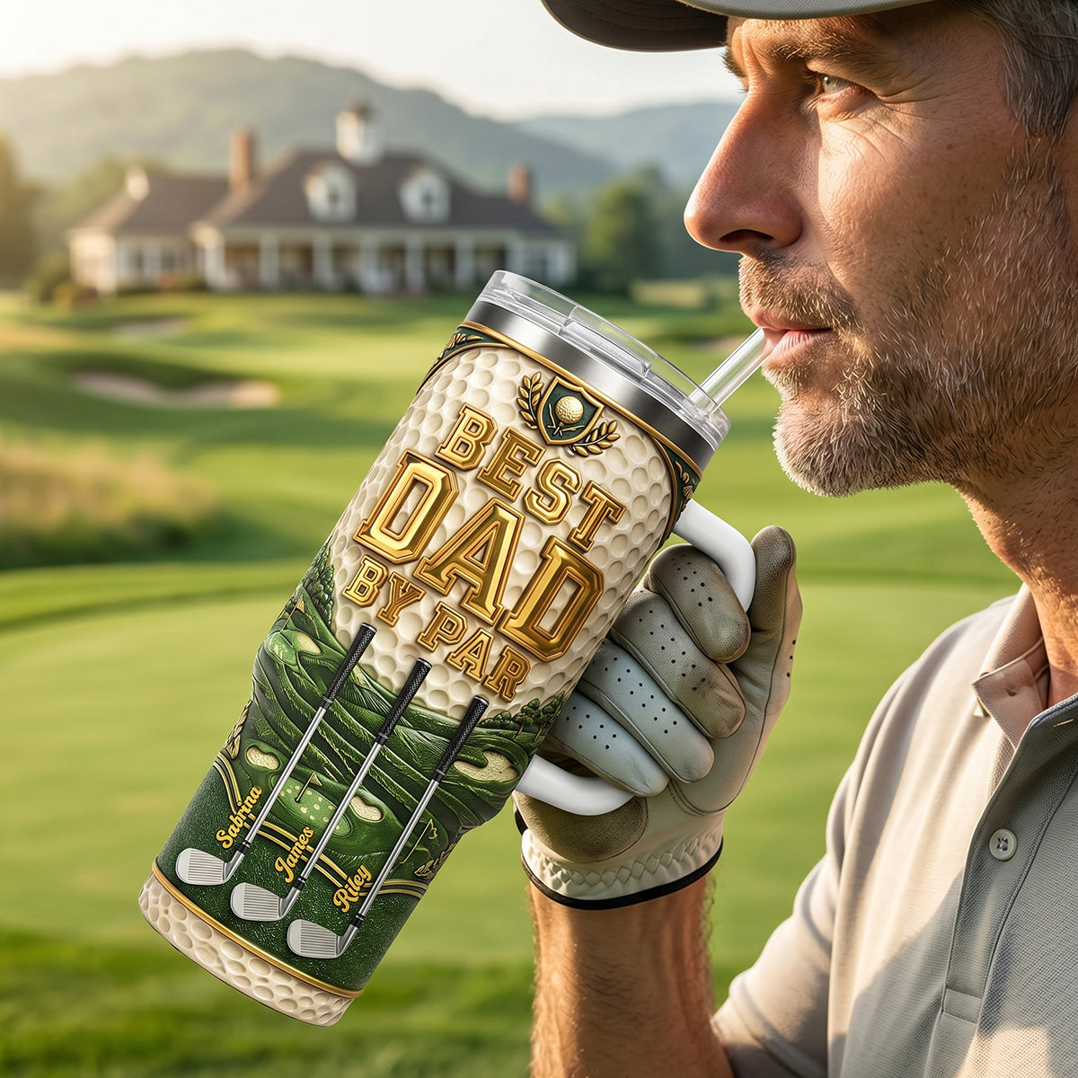 Personalized Best Dad By Par 40oz Tumbler Handle - Father's Day Gifts For Dad Grandpa
