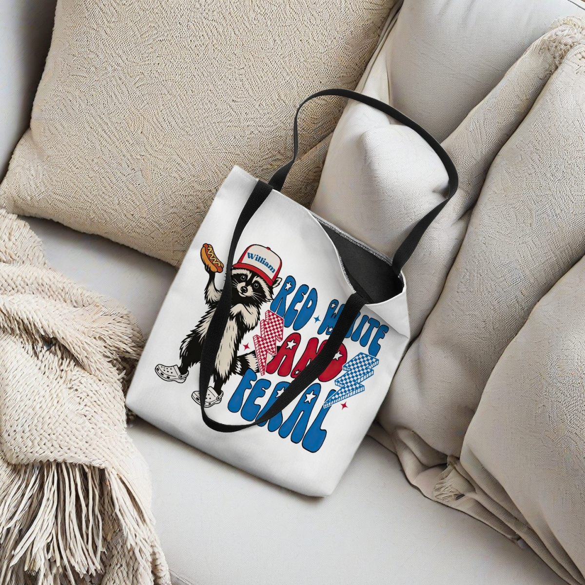 Personalized Tote Bag 4th Of July Funny Feral USA Hotdog Raccoon Independence Day