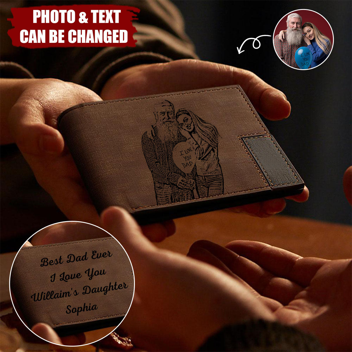 Custom Photo Engraved Personalized Wallets, Gifts For Men Gift For Father's Day