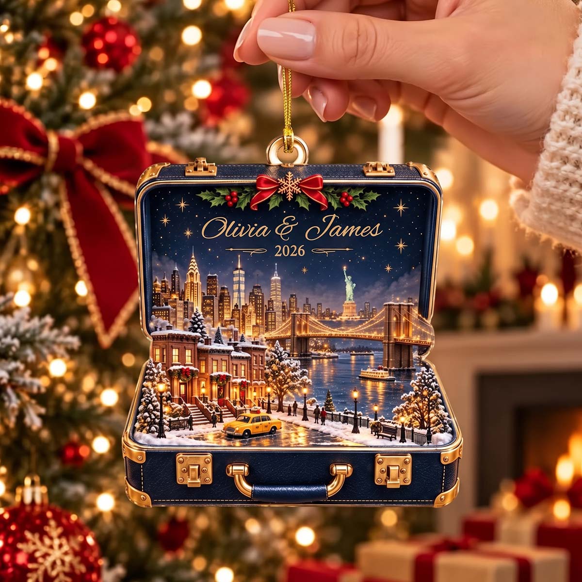 Personalized Suitcase Travel Scenery Acrylic Ornament | Romantic Travel Memory Keepsake, Christmas Gift For Couple