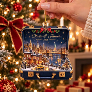 Personalized Suitcase Travel Scenery Acrylic Ornament | Romantic Travel Memory Keepsake, Christmas Gift For Couple