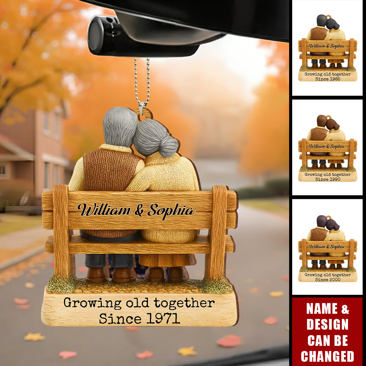 Personalized Growing Old Together Car Ornament With Names & Year & Design | Anniversary Valentine's Day Gift For Couple & Soulmates
