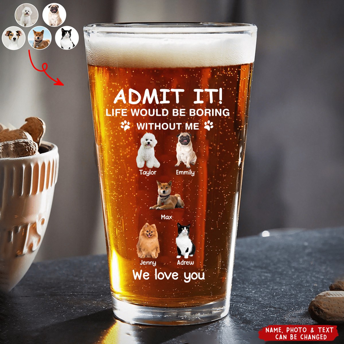 Personalized Pet Photo Beer Glass - "Life Would Be Boring Without Me" Custom Gift for Dog & Cat Lovers | Birthday, Christmas, Thanksgiving