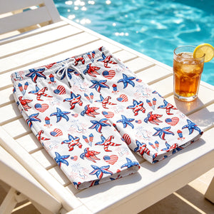 Men's America 250 Patriotic Starfish Hawaiian Shorts | 4th Of July USA Flag Swim Trunks