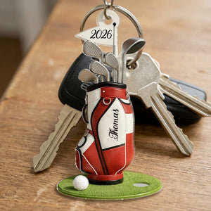 Personalized Name Acrylic Keychain With Golf Bag Clubs For Father's Day Gift