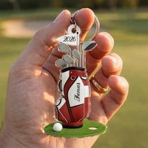 Personalized Name Acrylic Keychain With Golf Bag Clubs For Father's Day Gift