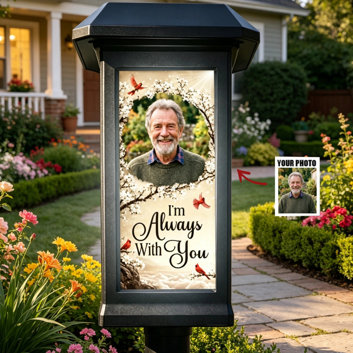 Personalized Memorial Solar Garden Light With Photo | Gone From Sight Sympathy Gift For Loss Of Mom Dad