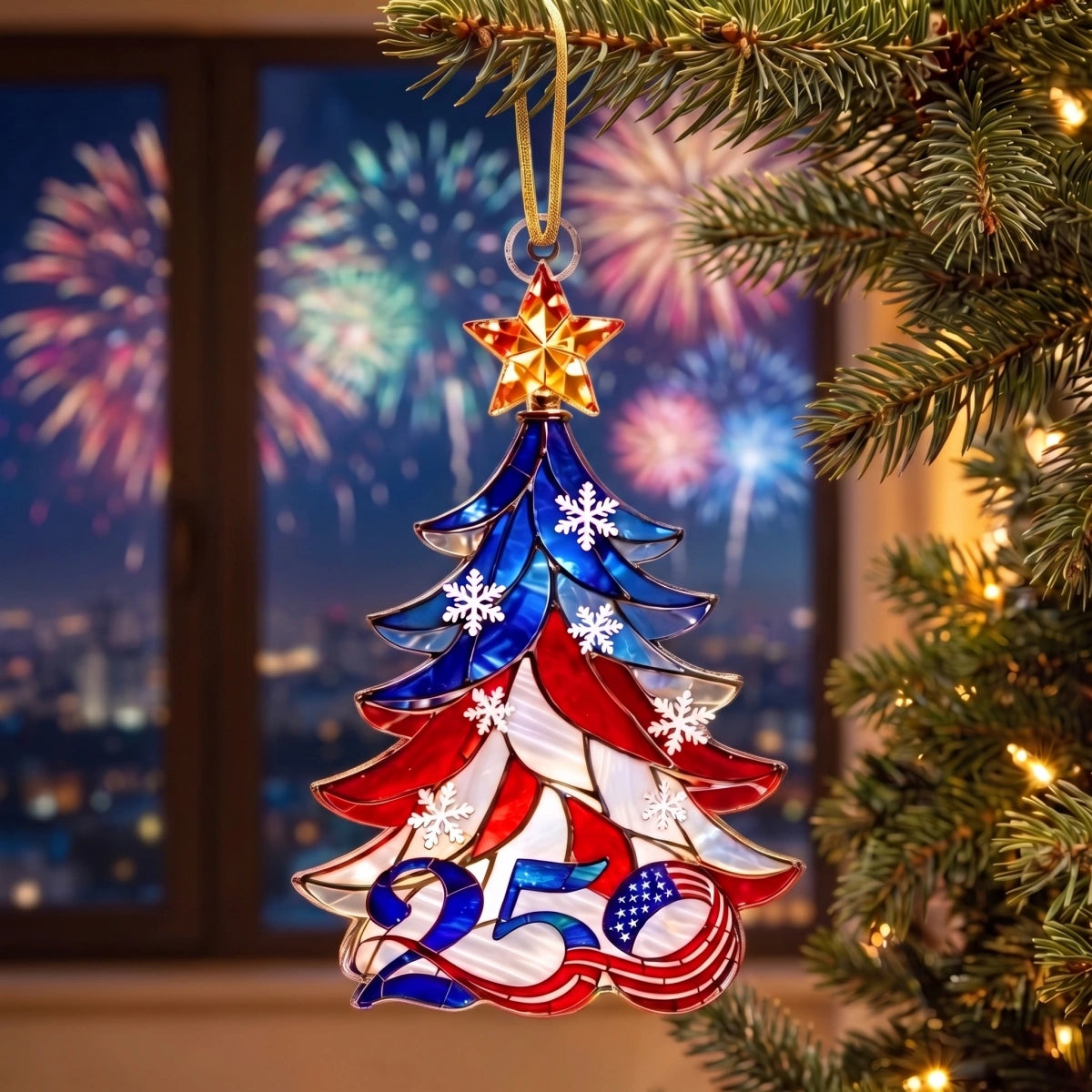 USA 250th Anniversary Patriotic Acrylic Ornament - Christmas Tree Hanging Decor