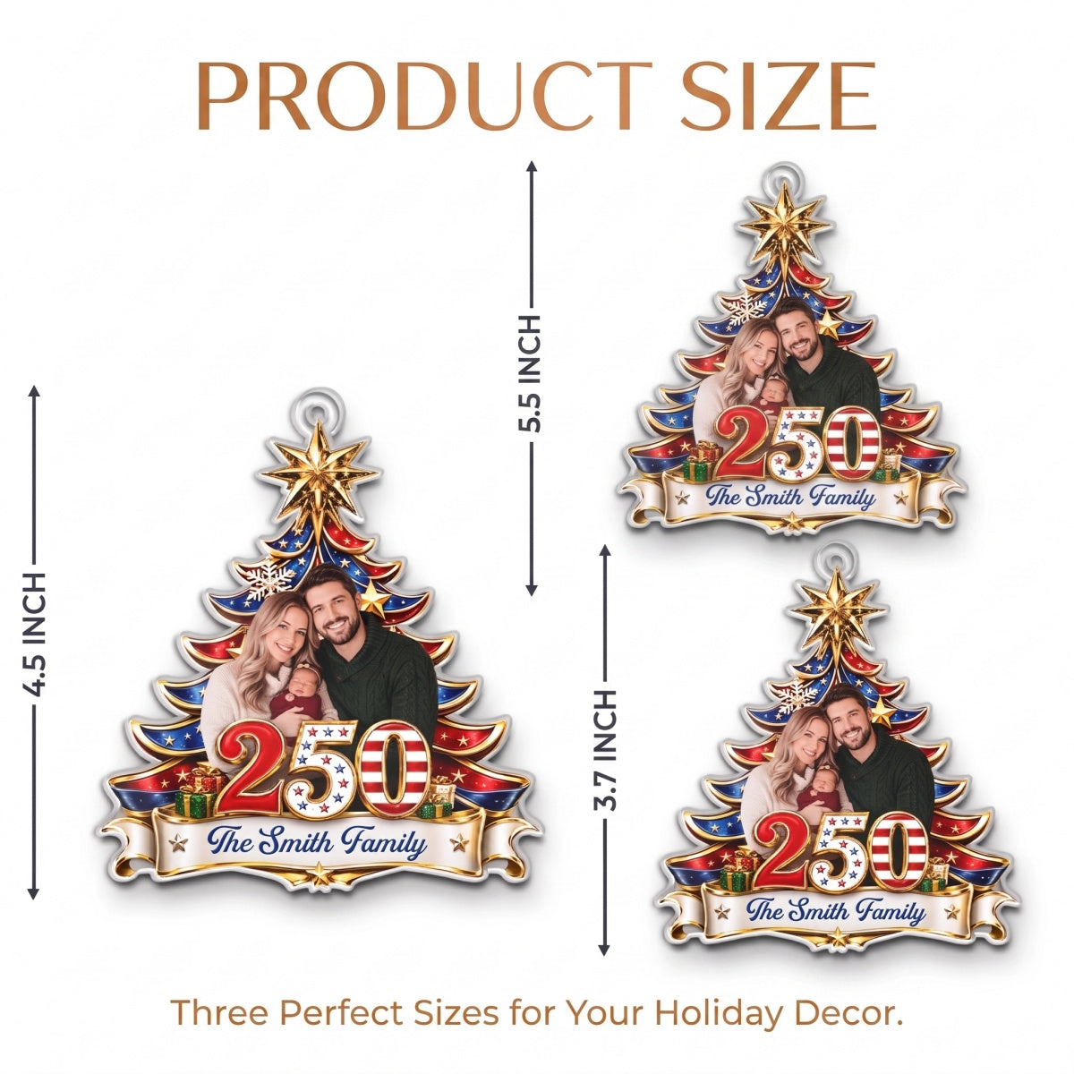 Custom Photo America 250th Anniversary Christmas Ornament - Patriotic Gift For Family