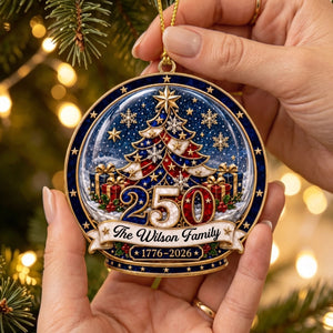 Custom Family Name USA 250th Christmas Ornament - Patriotic Tree Decor