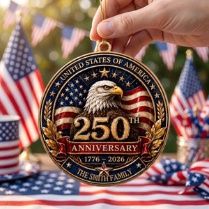 Personalized USA 250th Anniversary Ornament - Bald Eagle Patriotic Christmas Family Gift