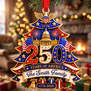 Personalized 250th America Christmas Ornament With Family Name | 2026 Patriotic Gift