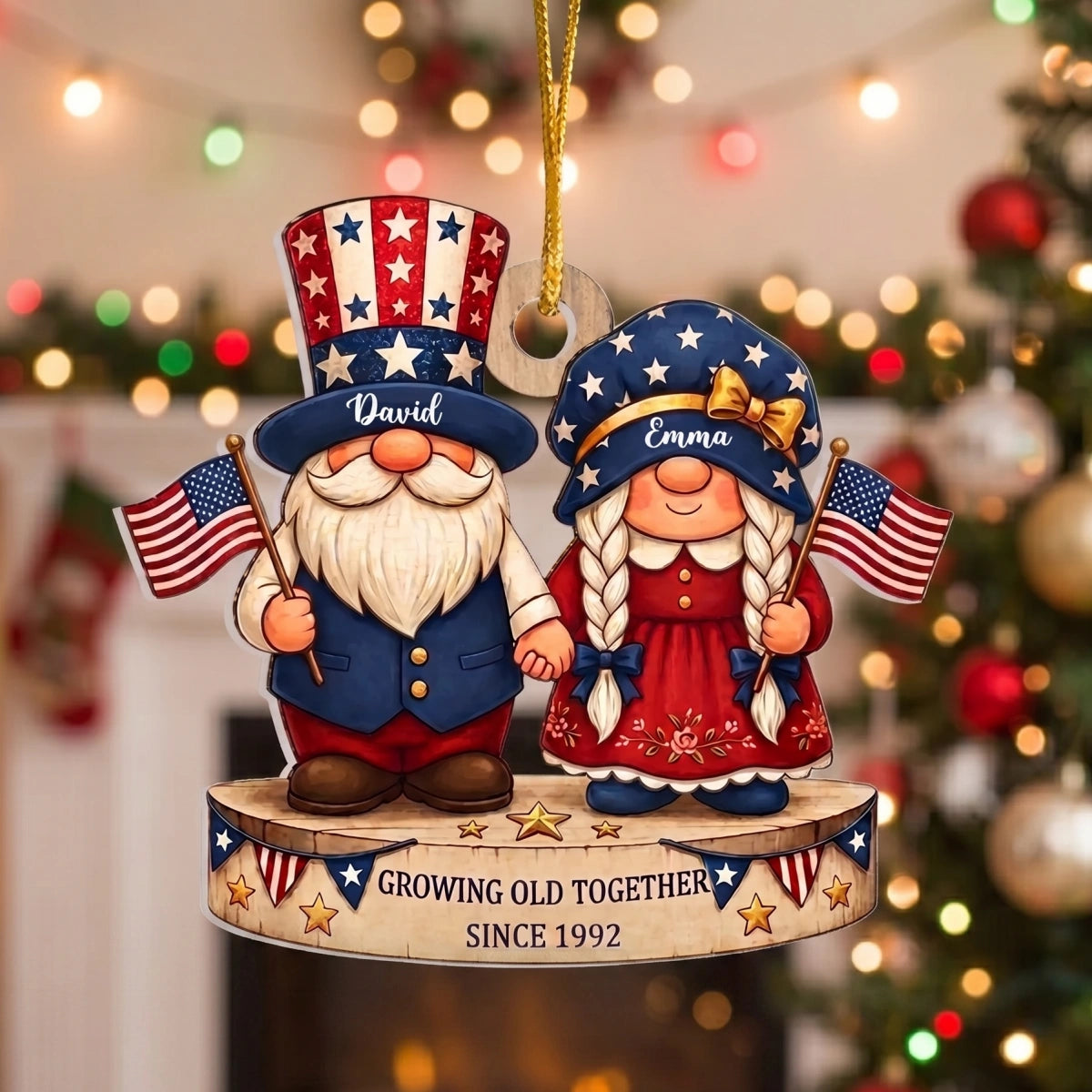 Personalized "Growing Old Together" Couple Christmas Ornament -Patriotic Tree Decor Gift
