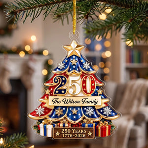 Personalized USA 250th Christmas Ornament With Family Name - Patriotic Tree Decor