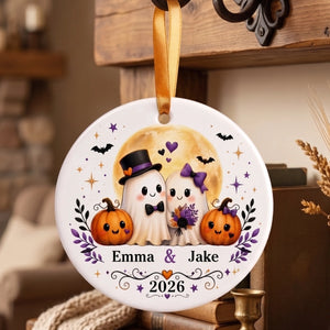 Personalized Halloween Ghost Couple Ornament - Spooky Wedding Anniversary Gift 2026