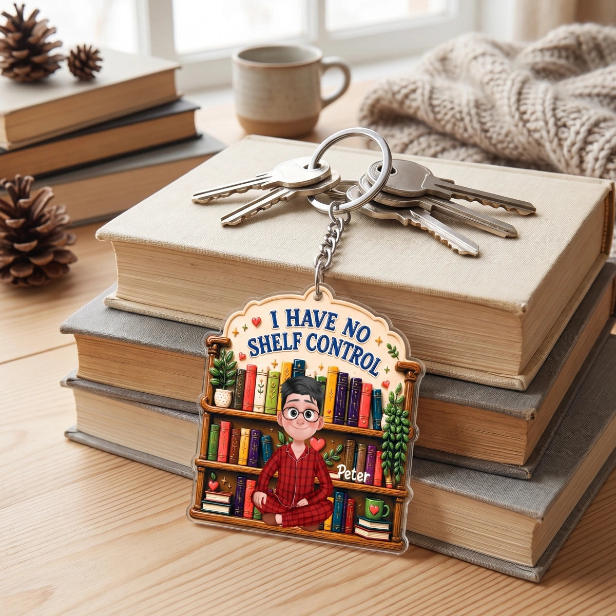 Personalized "I Have No Shelf Control"  Book Acrylic Keychain - Gift For Readers & Kids