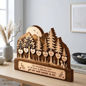 Personalized Family Tree Wooden Block | Custom 1-8 Names | Our Roots Remain As One Gift